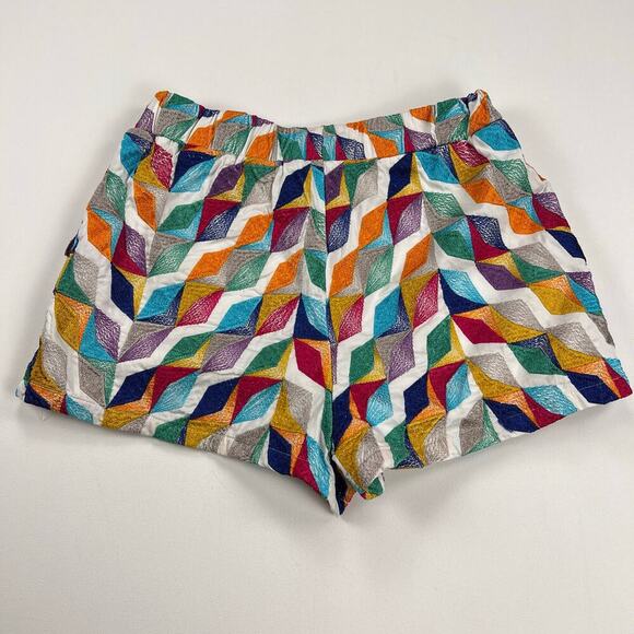 Willa Story Palmer Pull On Shorts Colorful Embroidered Kaleidoscope Lined Size L - Picture 5 of 8